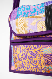 Patchwork Sari Silk Crossbody Bag in Purple