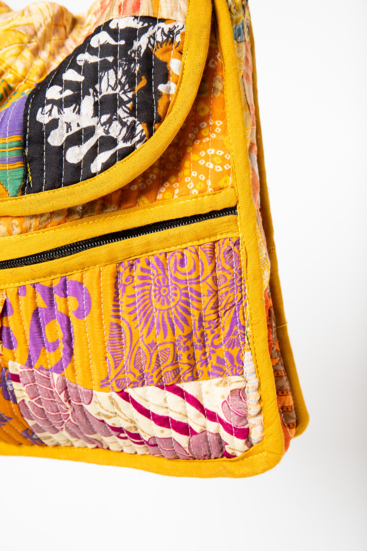 Patchwork Sari Silk Crossbody Bag in Yellow