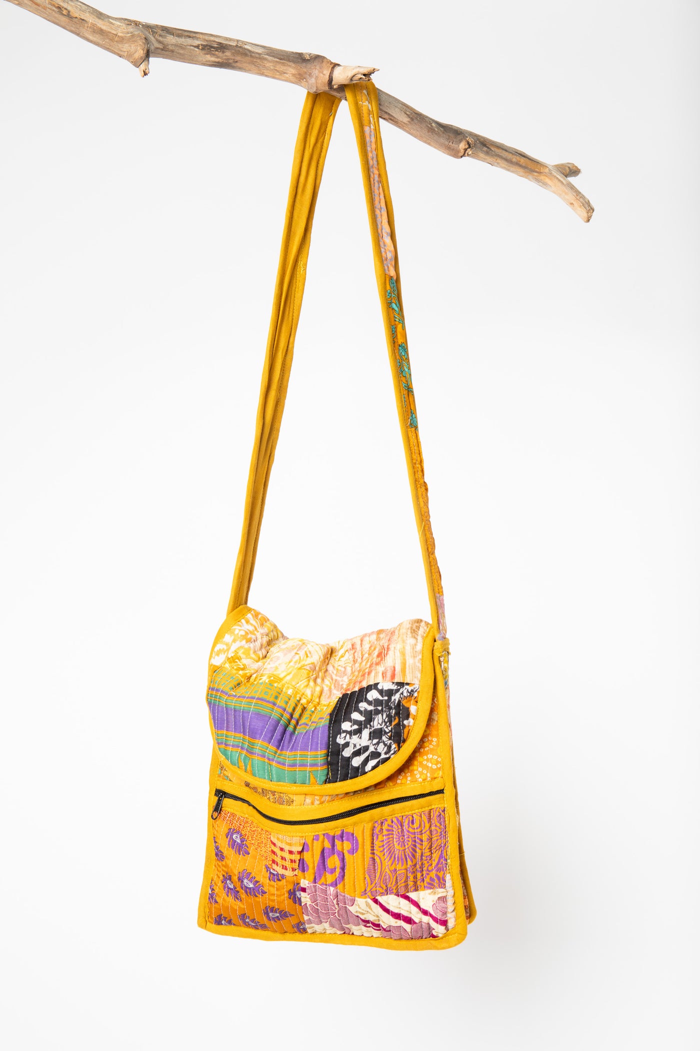 Patchwork Sari Silk Crossbody Bag in Yellow