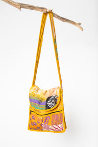 Patchwork Sari Silk Crossbody Bag in Yellow