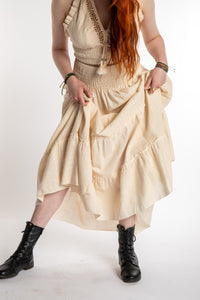 Honora is wearing Flowy Hippie Skirt in Ivory