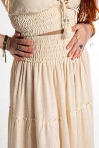 Honora is wearing Flowy Hippie Skirt in Ivory