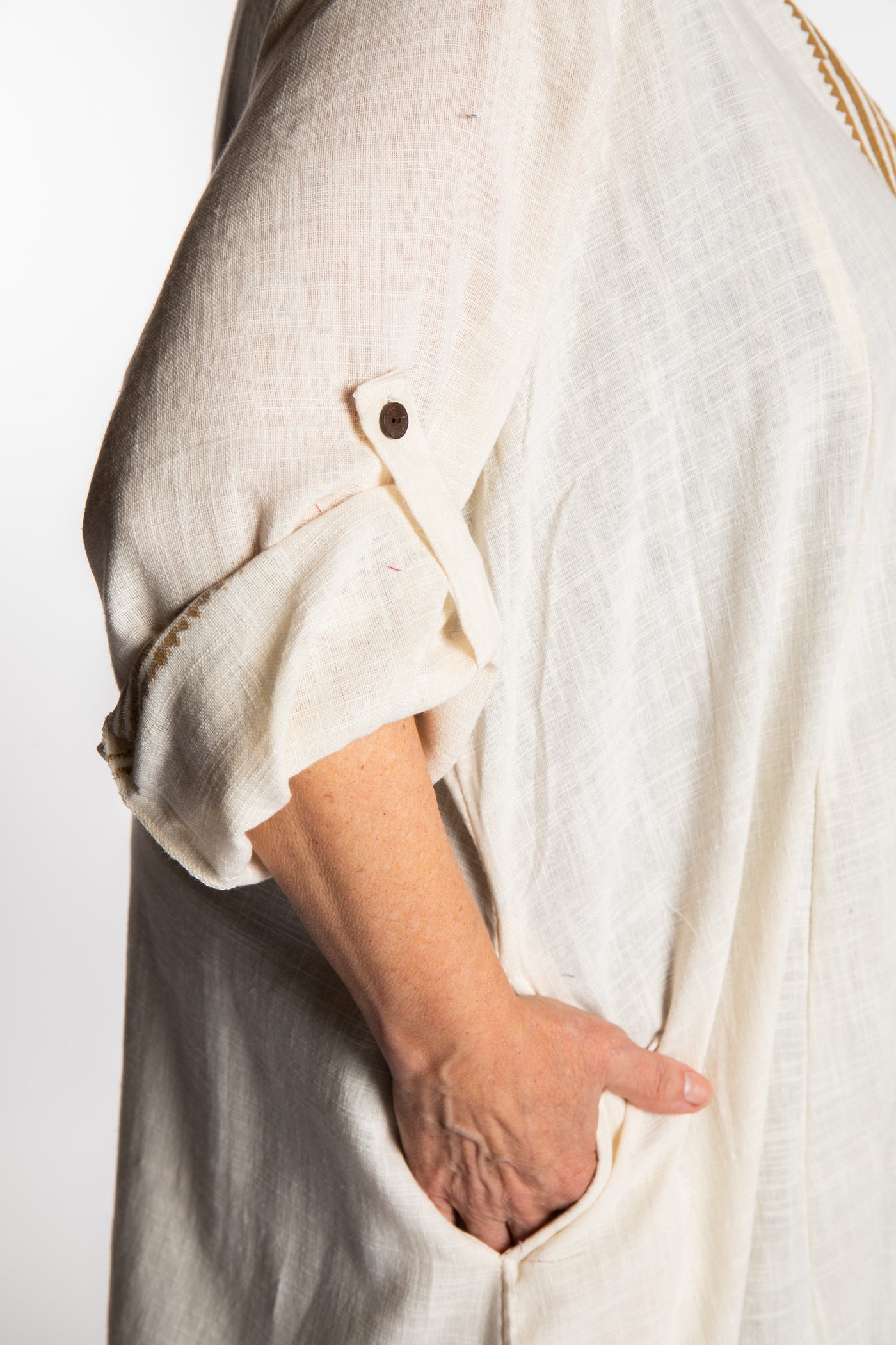 Betty is wearing a Boho Kimono Cover Up in Ivory