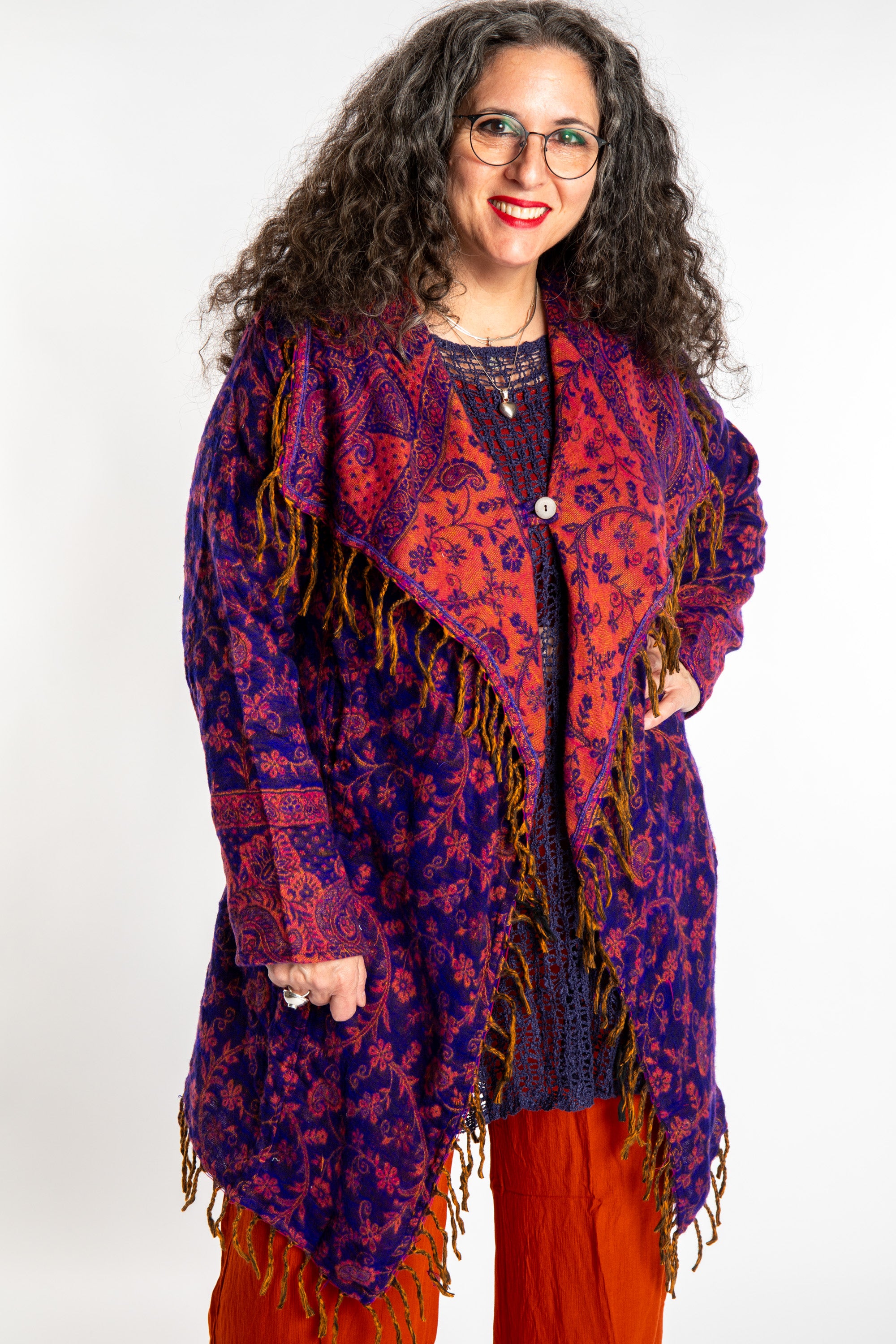 Avarana Blanket Hoodie | Boho Fringed Hoodie Jacket · Mexicali Blues