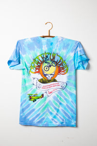 Grateful Dead tie-dye t-shirt with a skeleton on a bike graphic, against a white background.