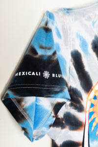 Tie-dye patterned product with Mexicali Blues logo on a white background
