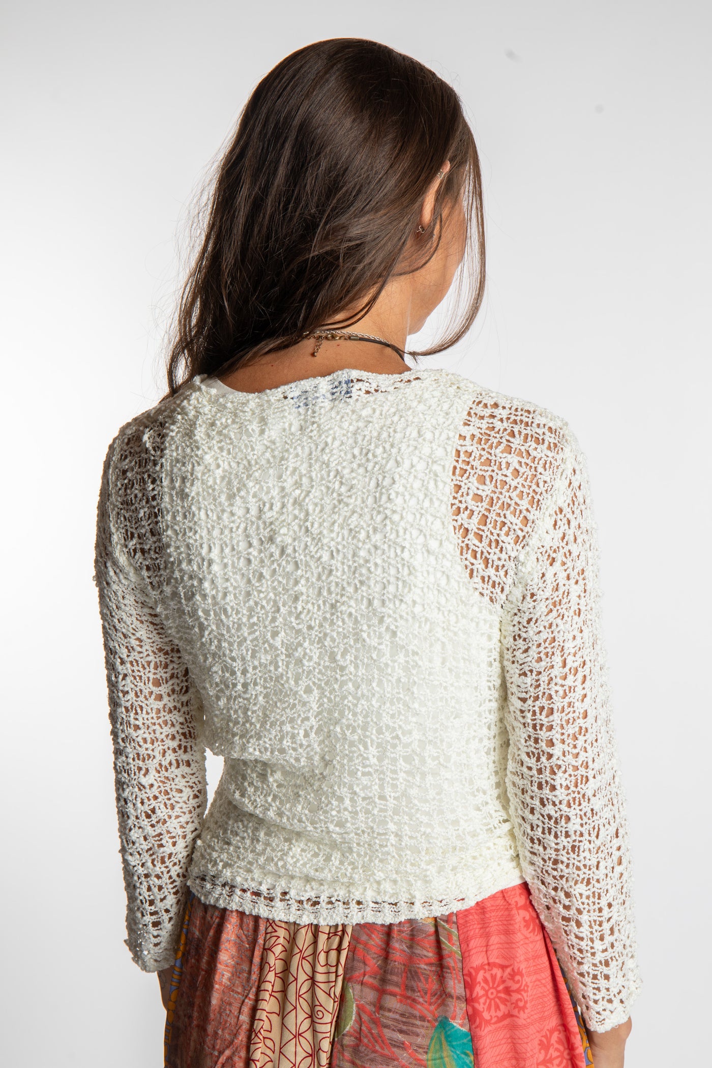 Jen is wearing the Ivory loose knit cardigan