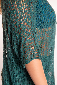 Emma is wearing the Aquamarine loose knit cover up