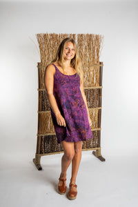 Sophie is wearing the Purple Paradise Surya Batik Sundress in size M 