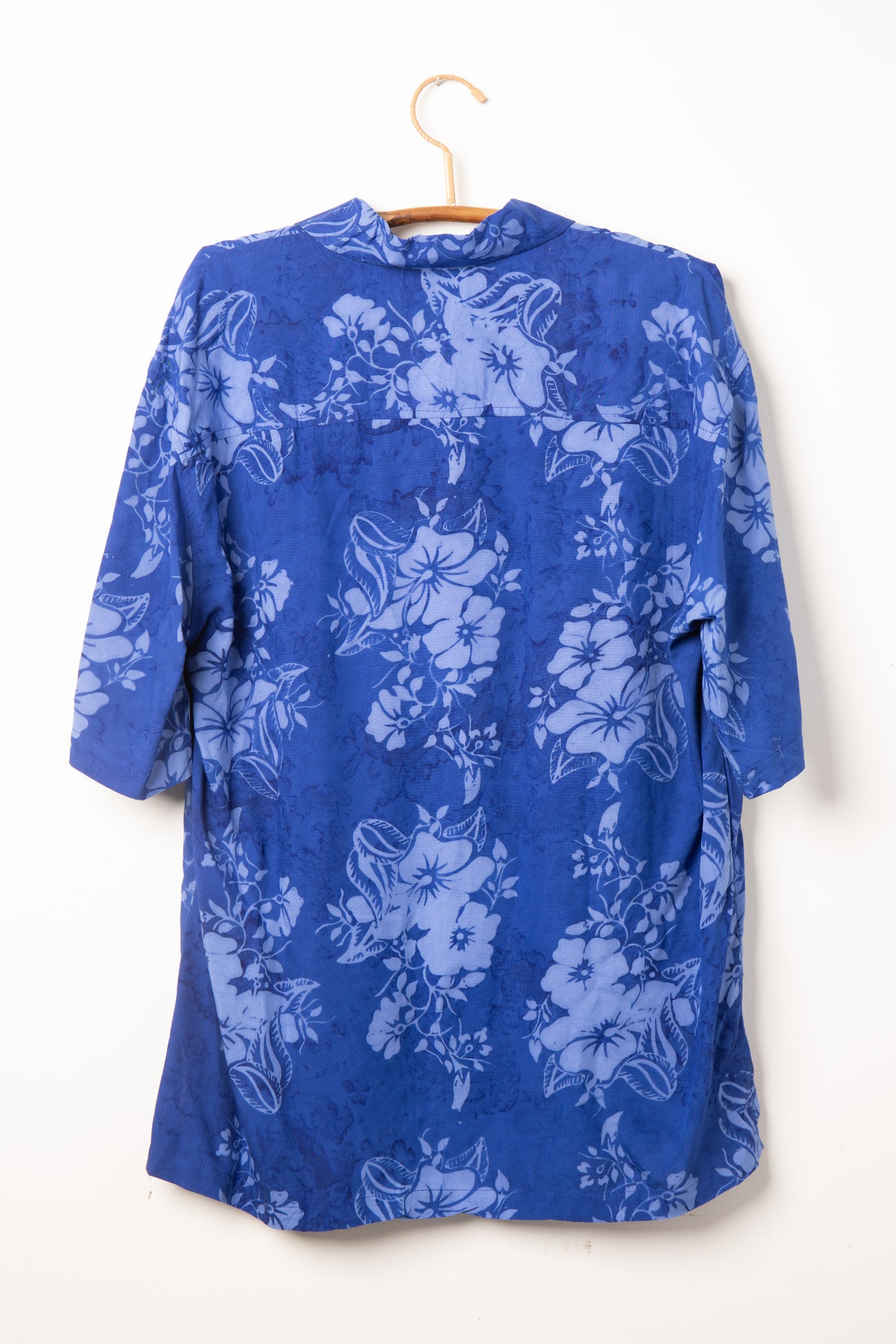 Blue floral patterned batik shirt in Cobalt