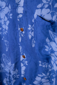 Blue floral patterned batik shirt in Cobalt