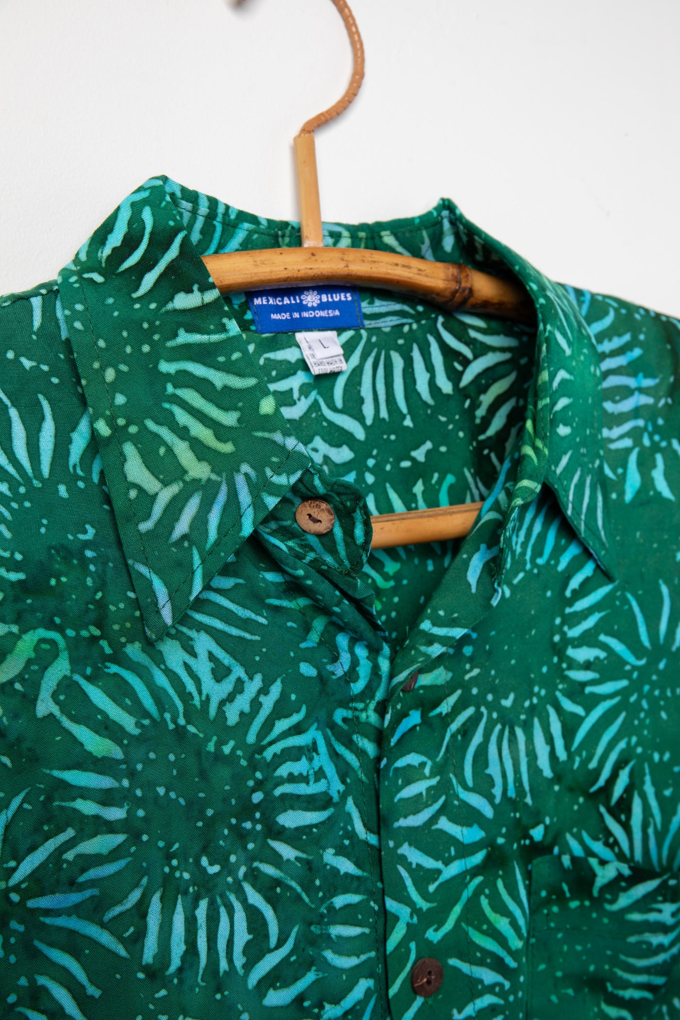 Green patterned batik shirt in Forest Green