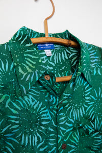 Green patterned batik shirt in Forest Green