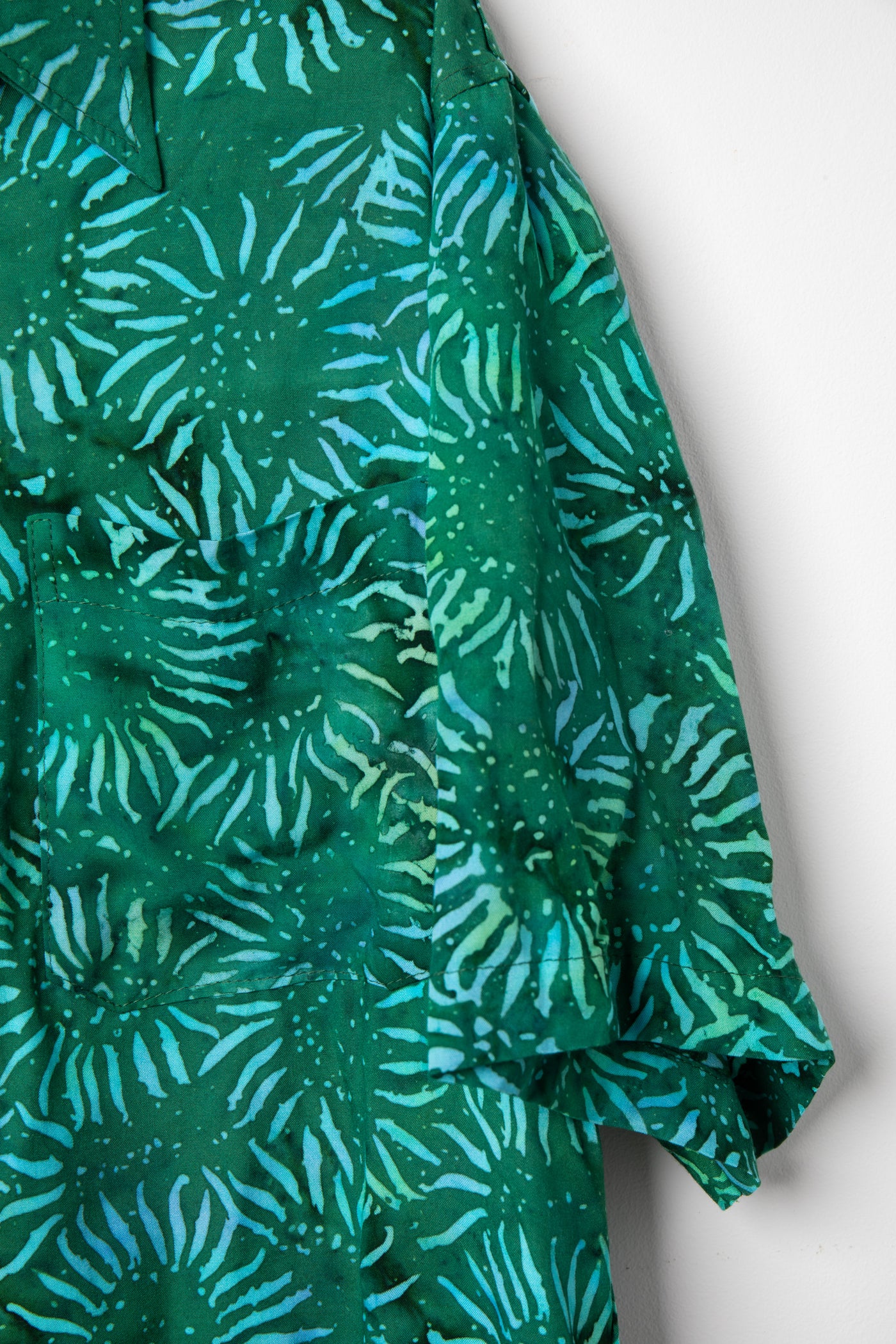 Green patterned batik shirt in Forest Green