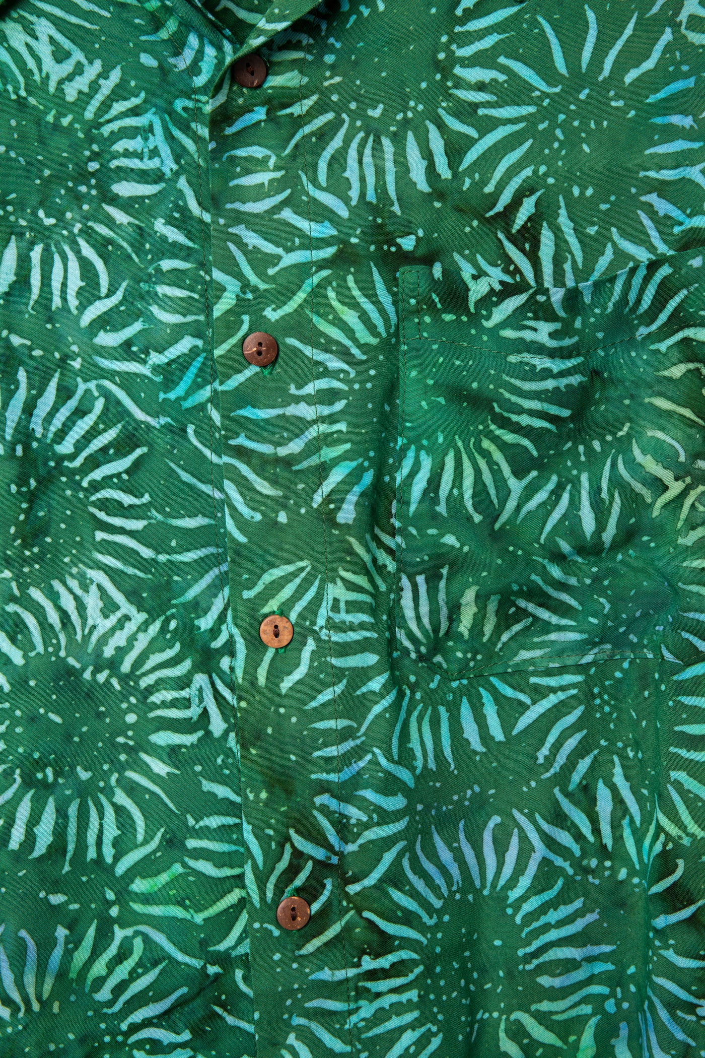 Green patterned batik shirt in Forest Green