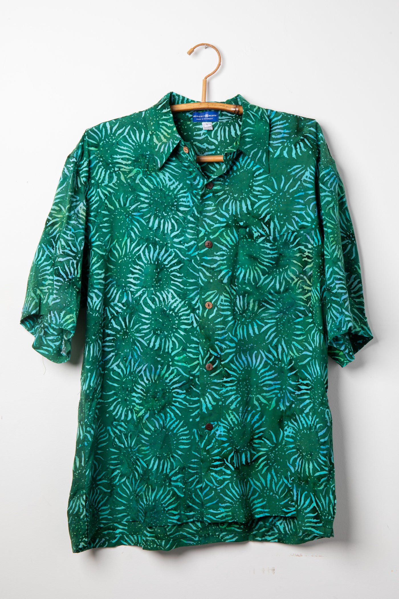 Green patterned batik shirt in Forest Green