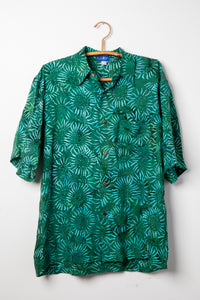 Green patterned batik shirt in Forest Green