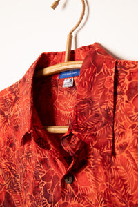Red patterned batik shirt in Persimmon