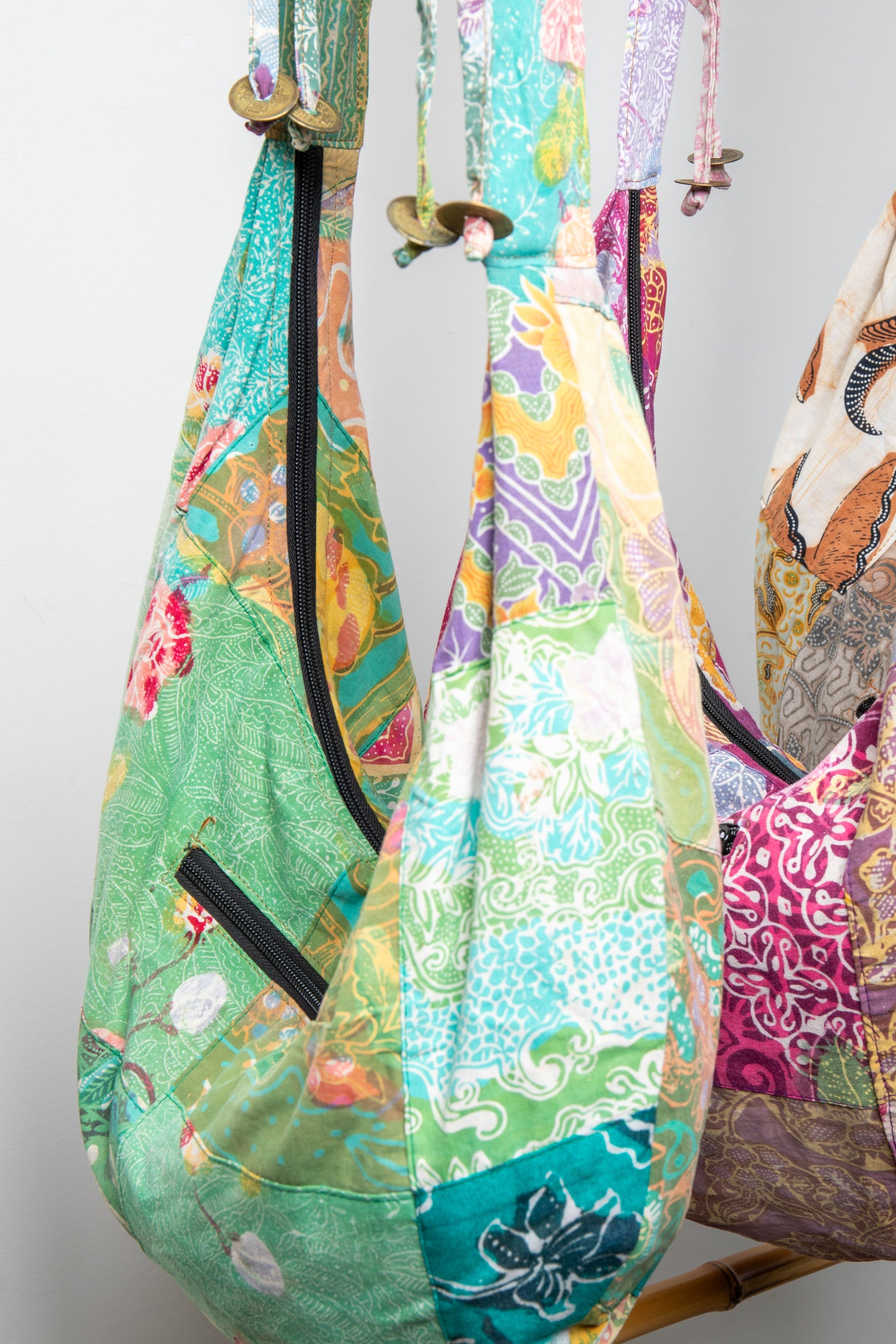 Assorted colorful patterned java patch moon bag