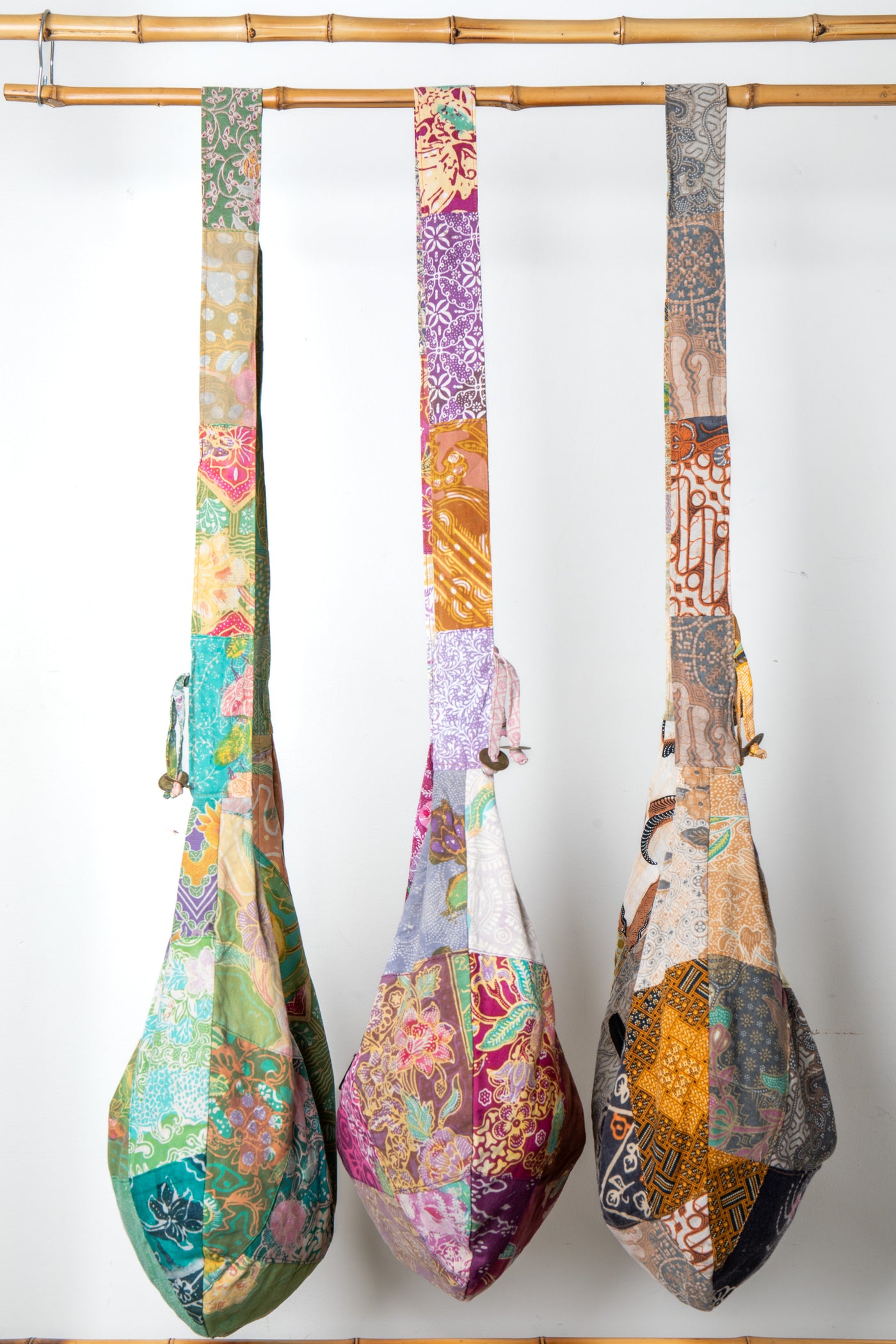 Assorted colorful patterned java patch moon bags