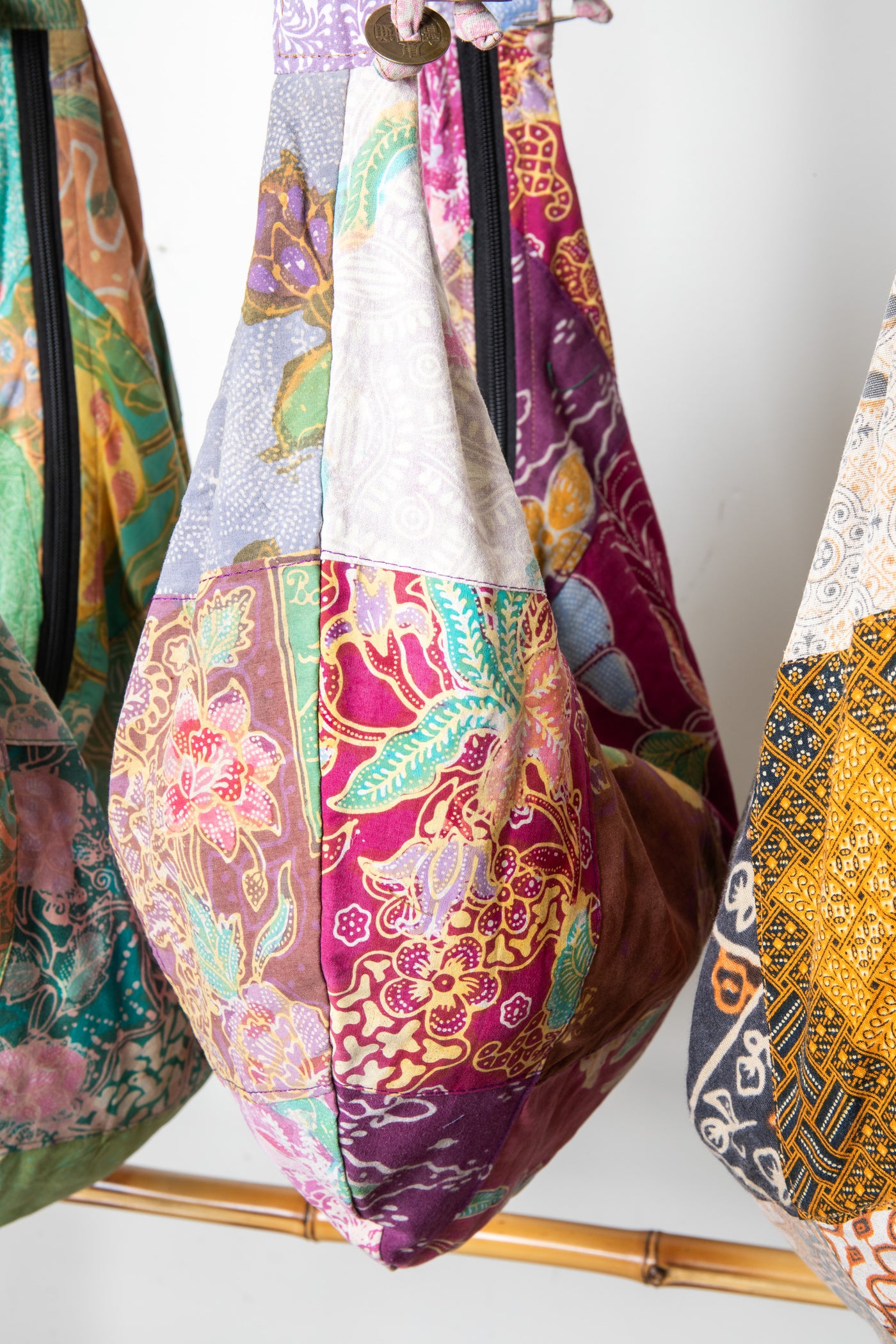 Assorted colorful patterned java patch moon bag