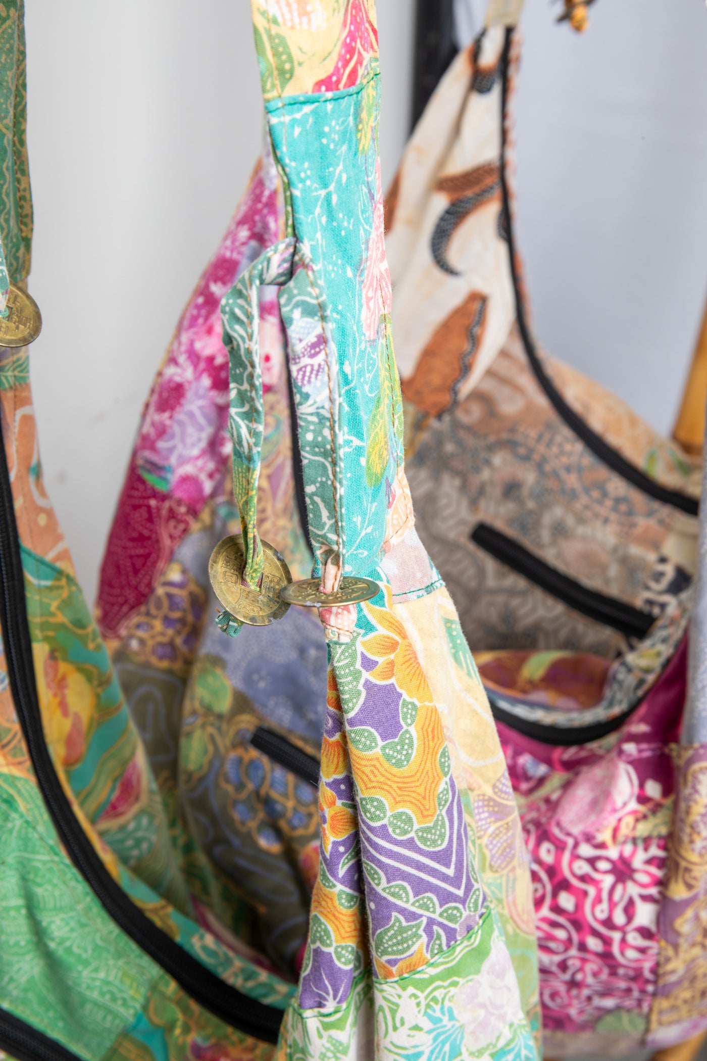 Assorted colorful patterned java patch moon bag