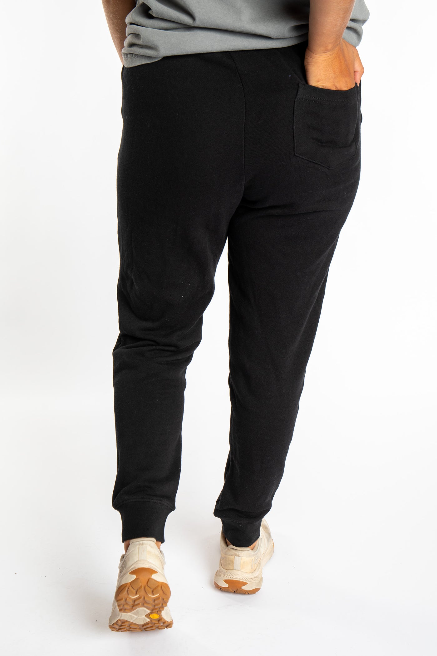 Sophie is wearing size S black Peace, Love, Mexicali jogger sweatpants