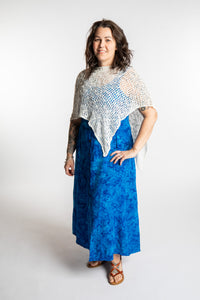 Morgan is wearing the Cobalt Blue Ani Button Batik Maxi Dress in size M