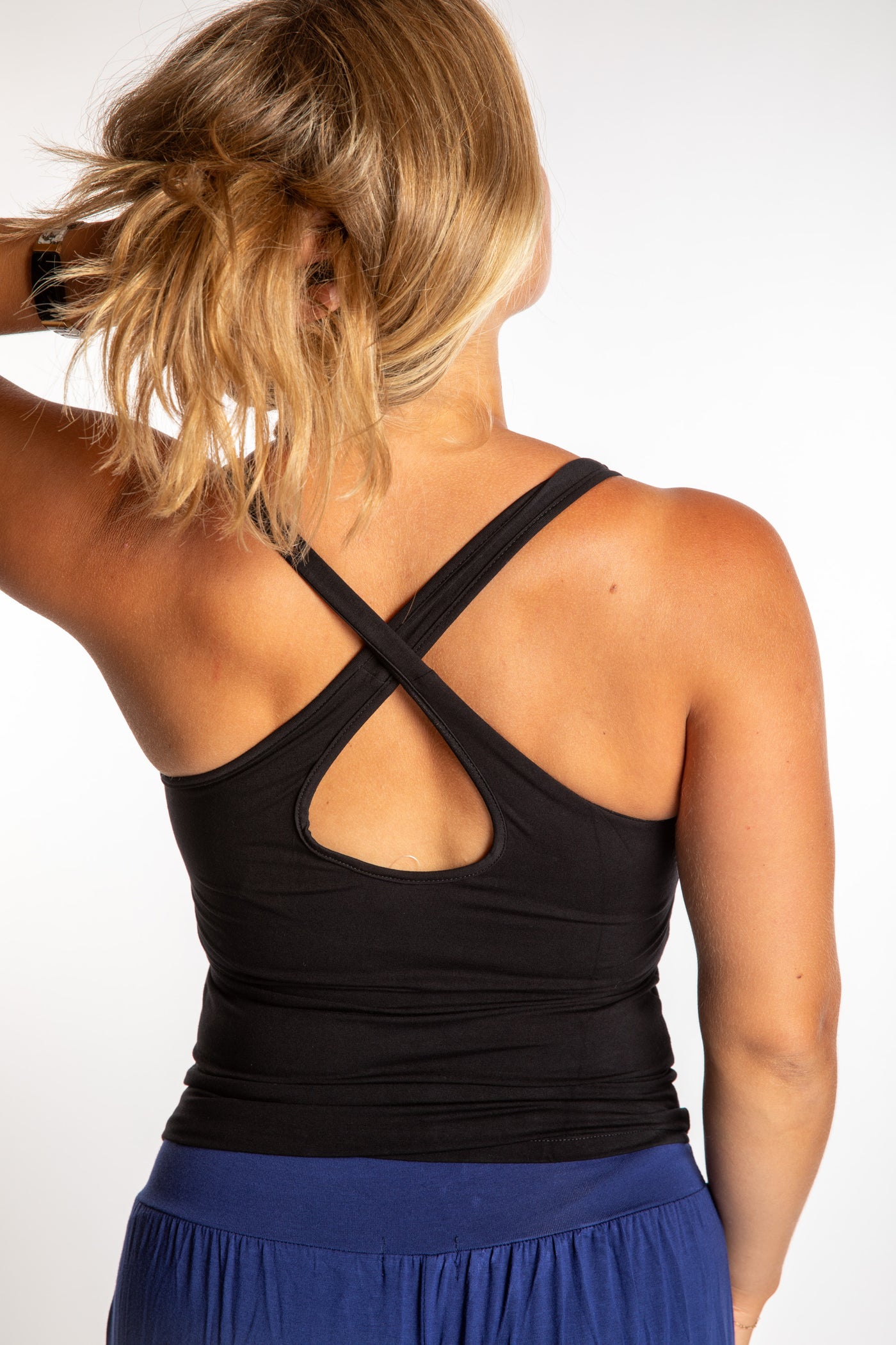 Sophie wearing a Small Black Chakra tank top