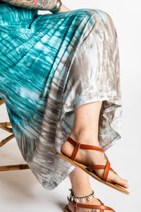 Morgan is wearing the Turquoise Tara Tie Dye Maxi Dress in size M