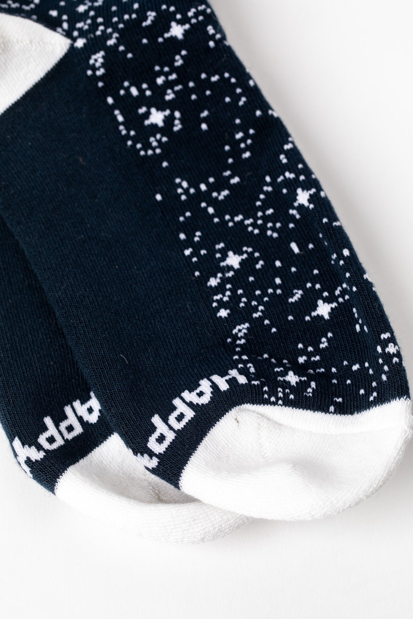 Pair of Black socks with a moon phase and night sky pattern 
