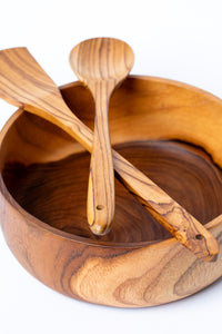 Teak Wood Spatula, Cooking Spoon, and Salad Bowl