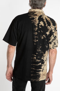 Ross is wearing the size S Sarin Tie Dye Button Up in Black and White