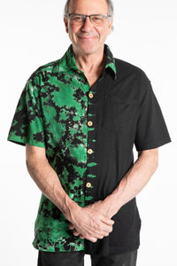 Ross is wearing the size S Sarin Tie Dye Button Up in Green