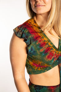 Sophie is wearing the Green Tie Dye Cinch Crop Top 