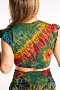 Sophie is wearing the Green Tie Dye Cinch Crop Top 