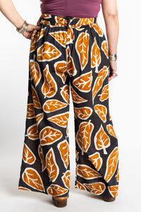 Susan is wearing the L/XL brown leaf Wide Leg Boho Cotton Pants