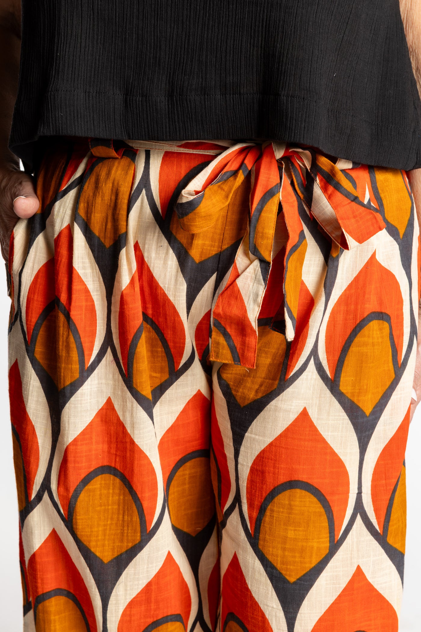 Betty is wearing the L/XL crimson leaf Wide Leg Boho Cotton Pants