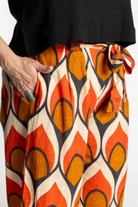 Betty is wearing the L/XL crimson leaf Wide Leg Boho Cotton Pants