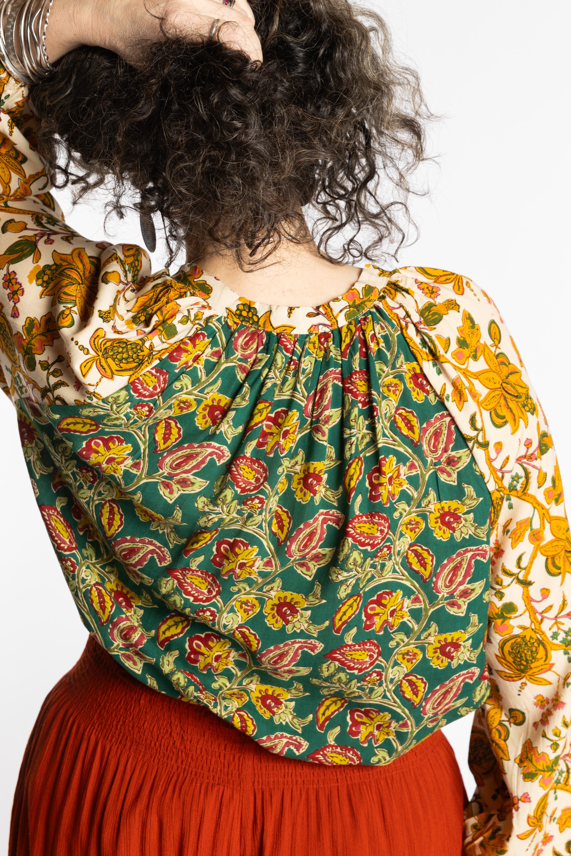 Flora Fusion Poet Tunic | Boho Floral Blouse Flowy Hippie Top