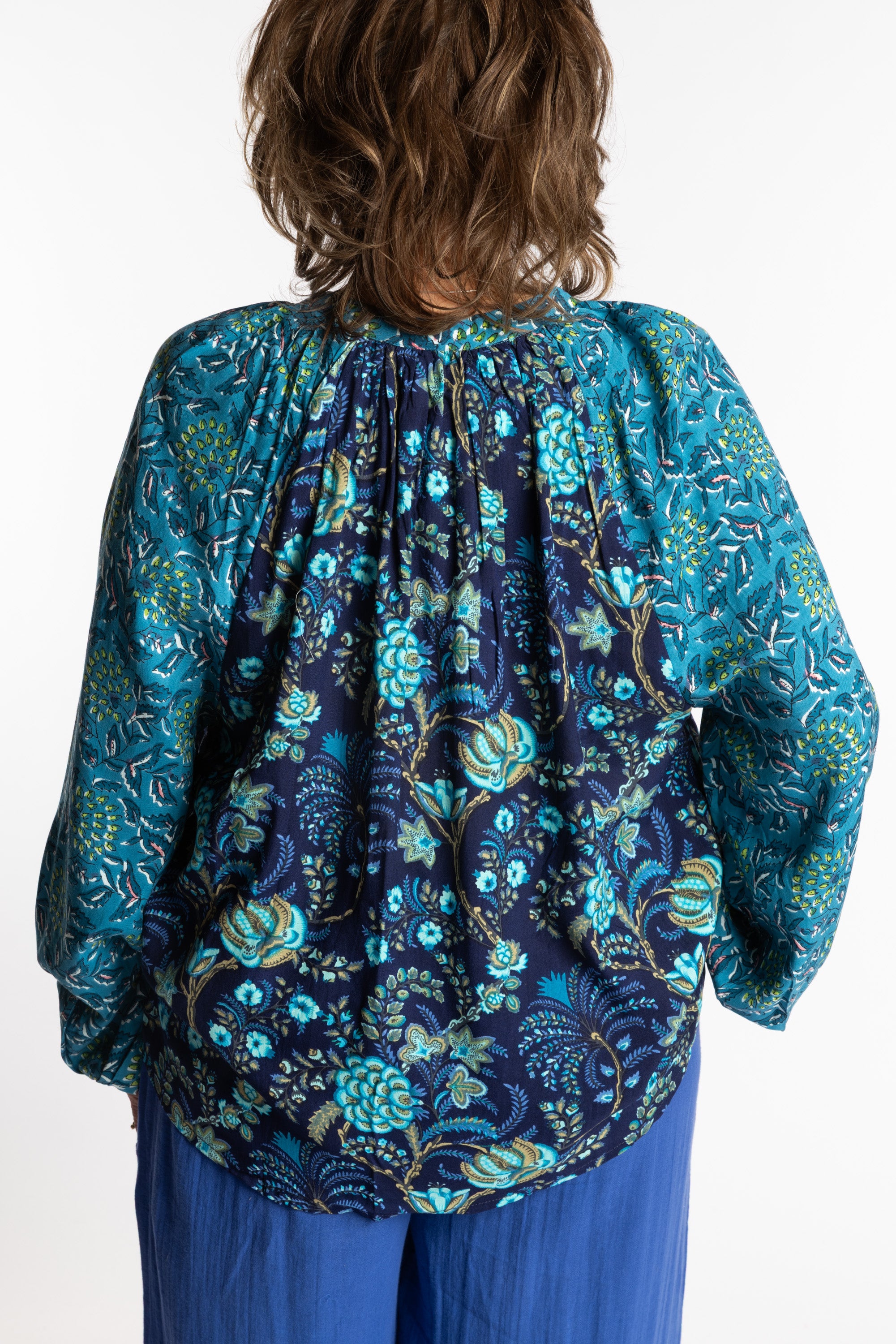 Flora Fusion Poet Tunic | Boho Floral Blouse Flowy Hippie Top