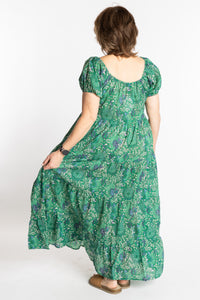 Betty is wearing the size M/L Green floral Amara Cotton Maxi Dress