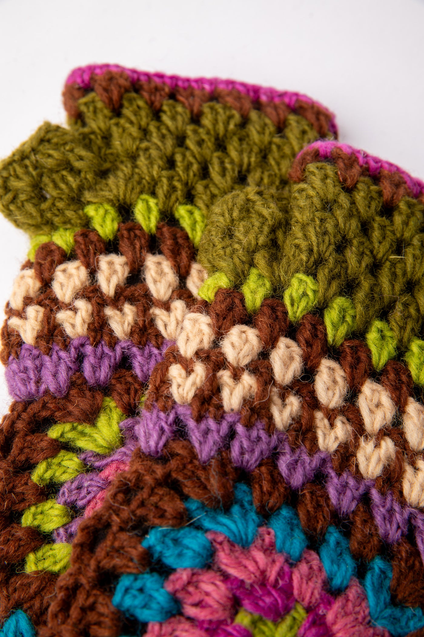 Granny Square Wool Fingerless Mittens in purple