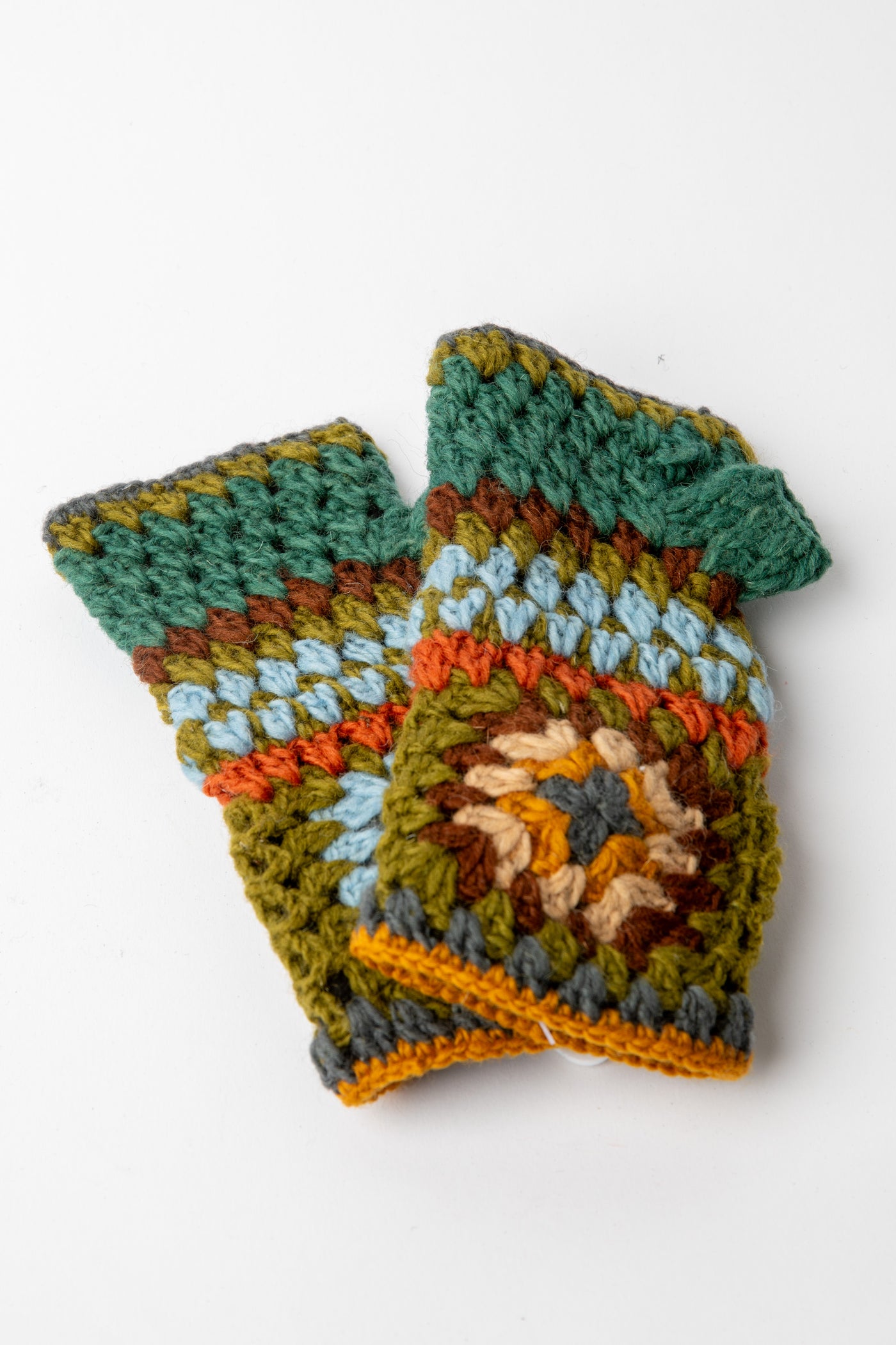 Granny Square Wool Fingerless Mittens in turquoise