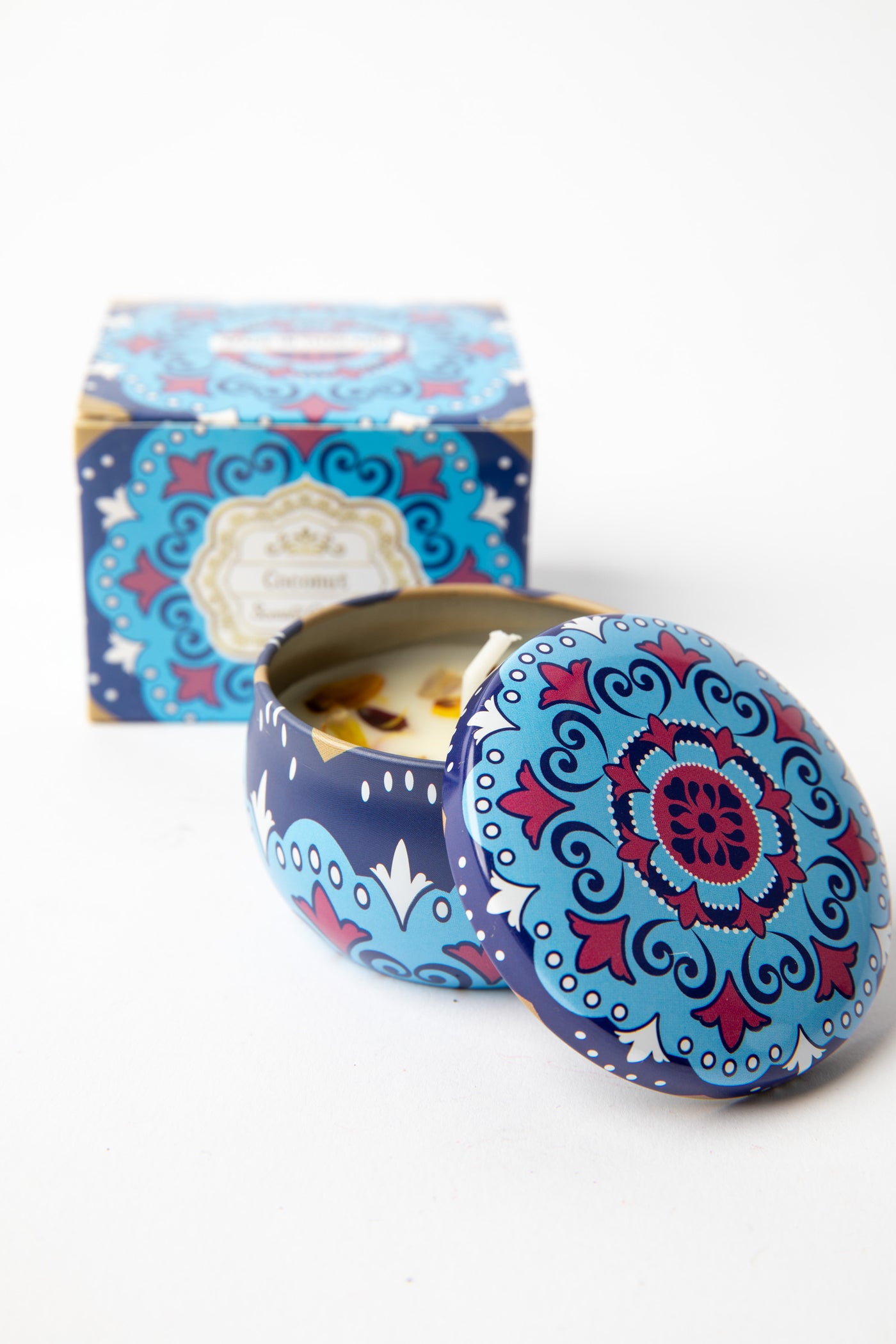 Mandala Travel Tin Candle in scent Coconut