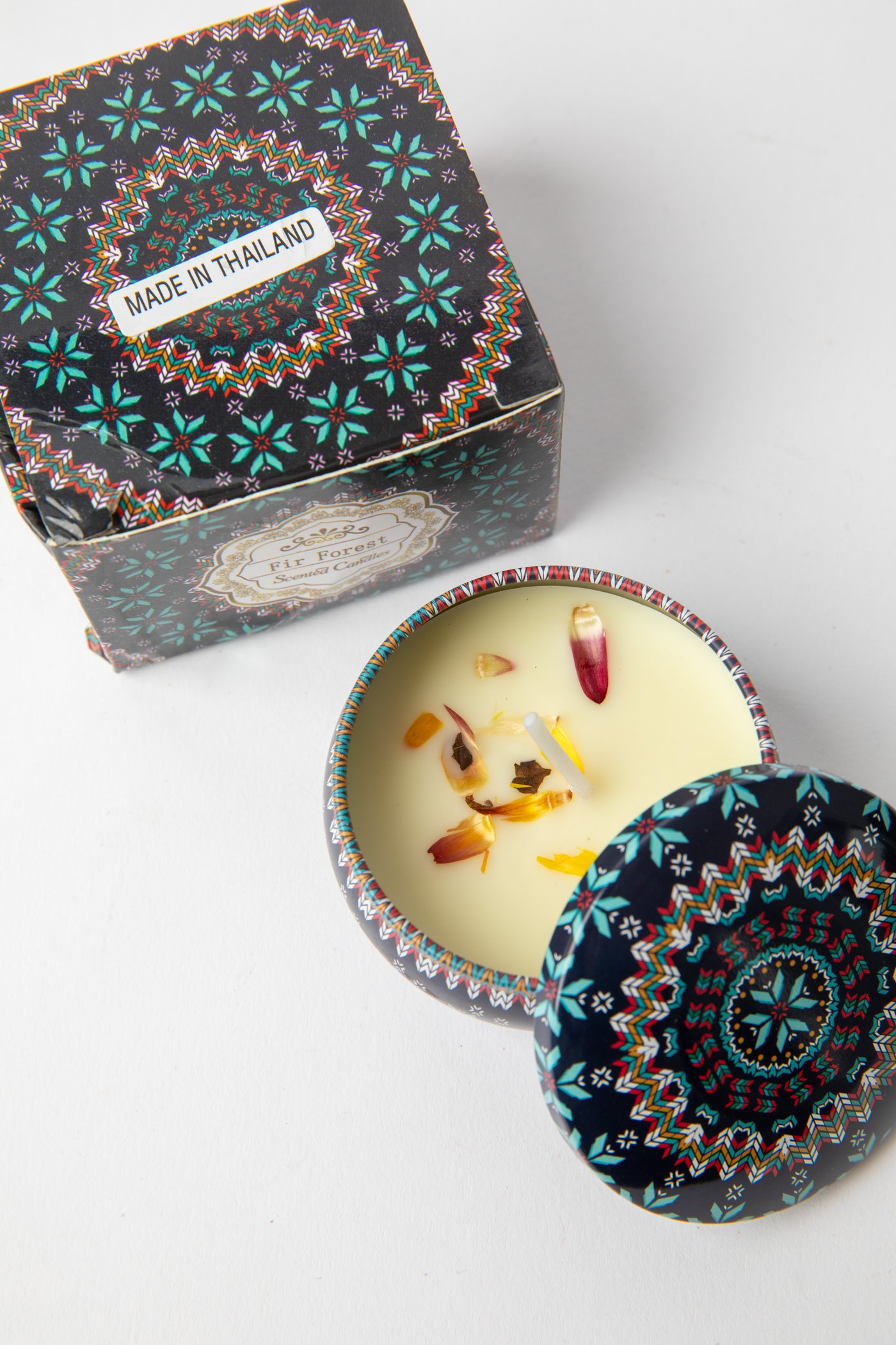 Mandala Travel Tin Candle in scent Fir Forest