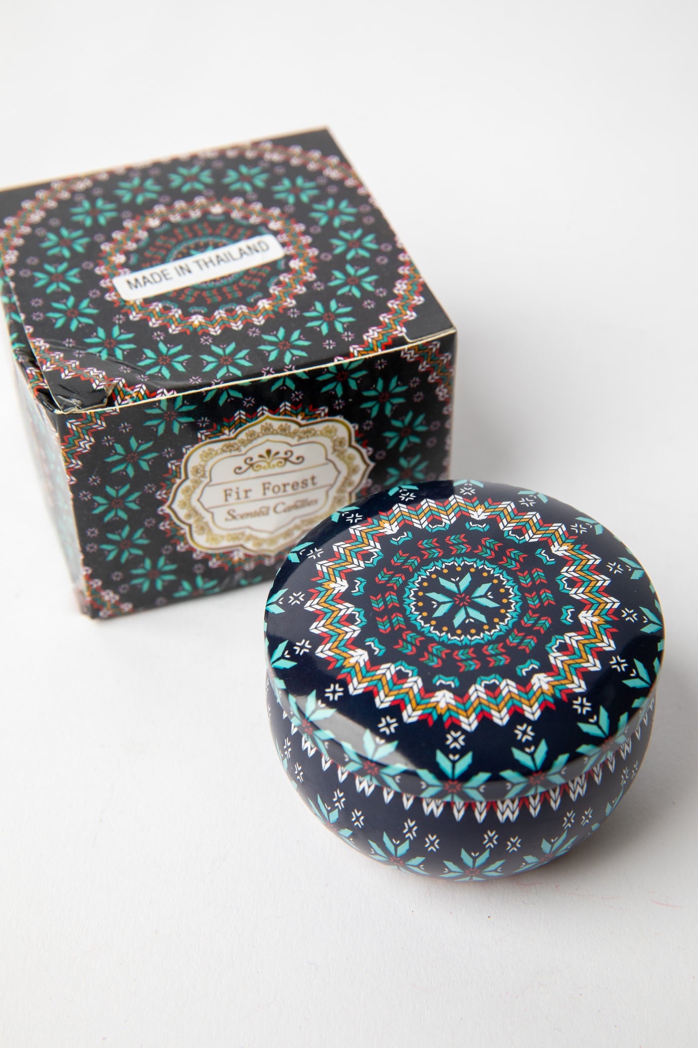Mandala Travel Tin Candle in scent Fir Forest