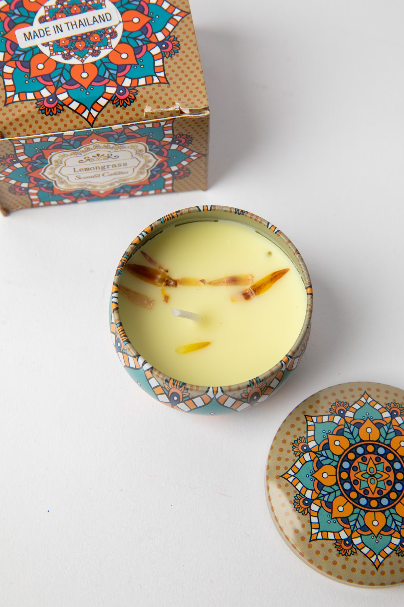 Mandala Travel Tin Candle in scent Lemongrass