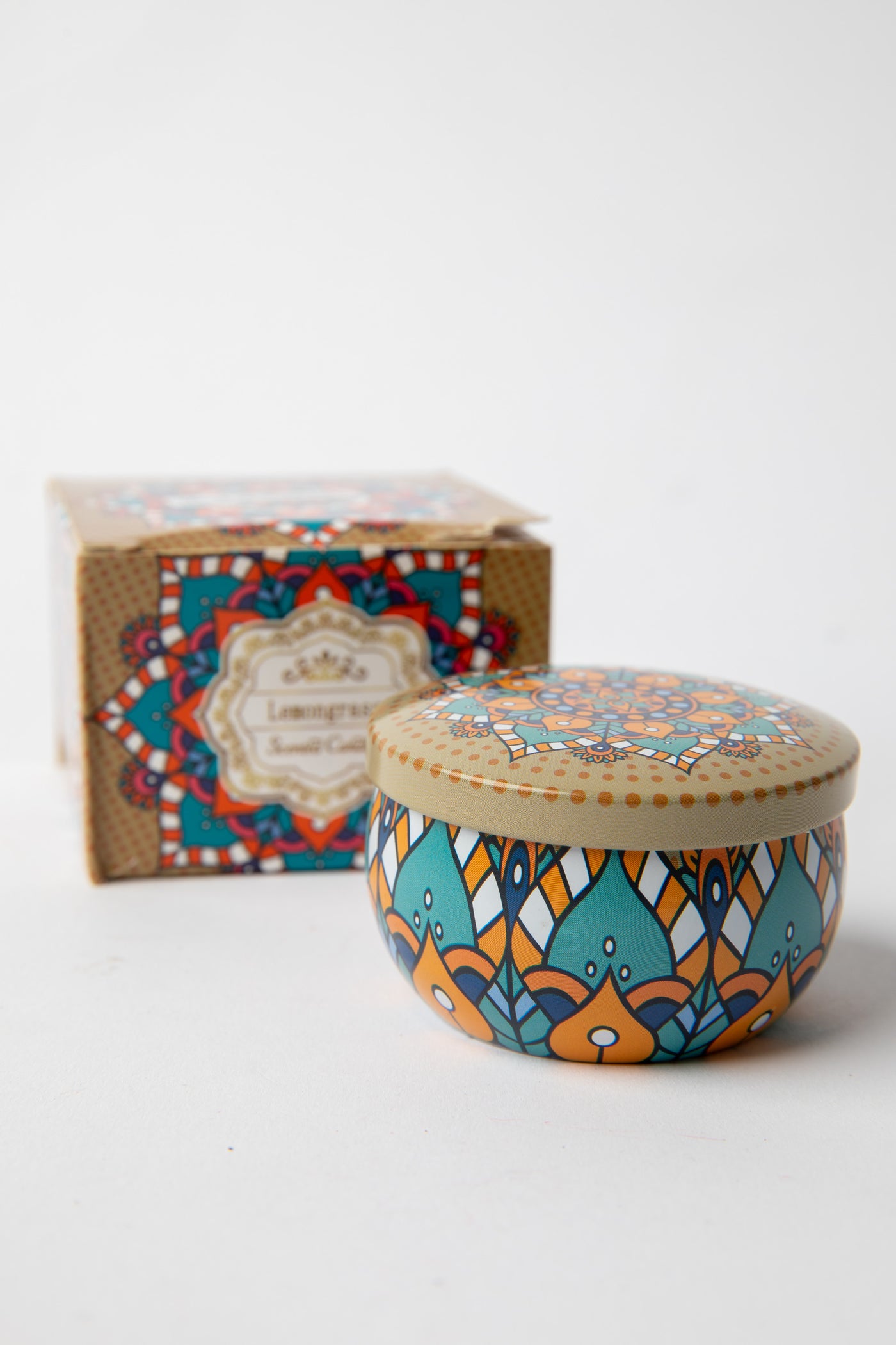 Mandala Travel Tin Candle in scent Lemongrass