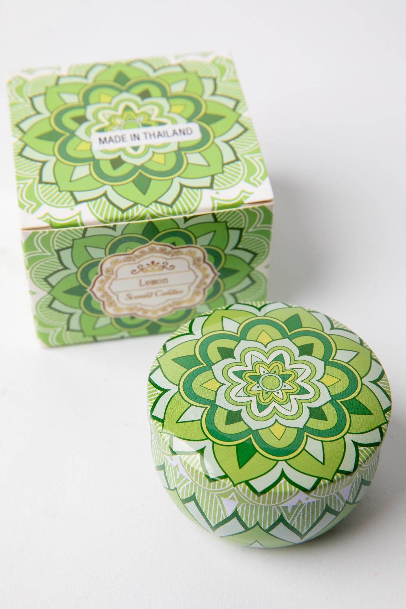 Mandala Travel Tin Candle in scent Lemon